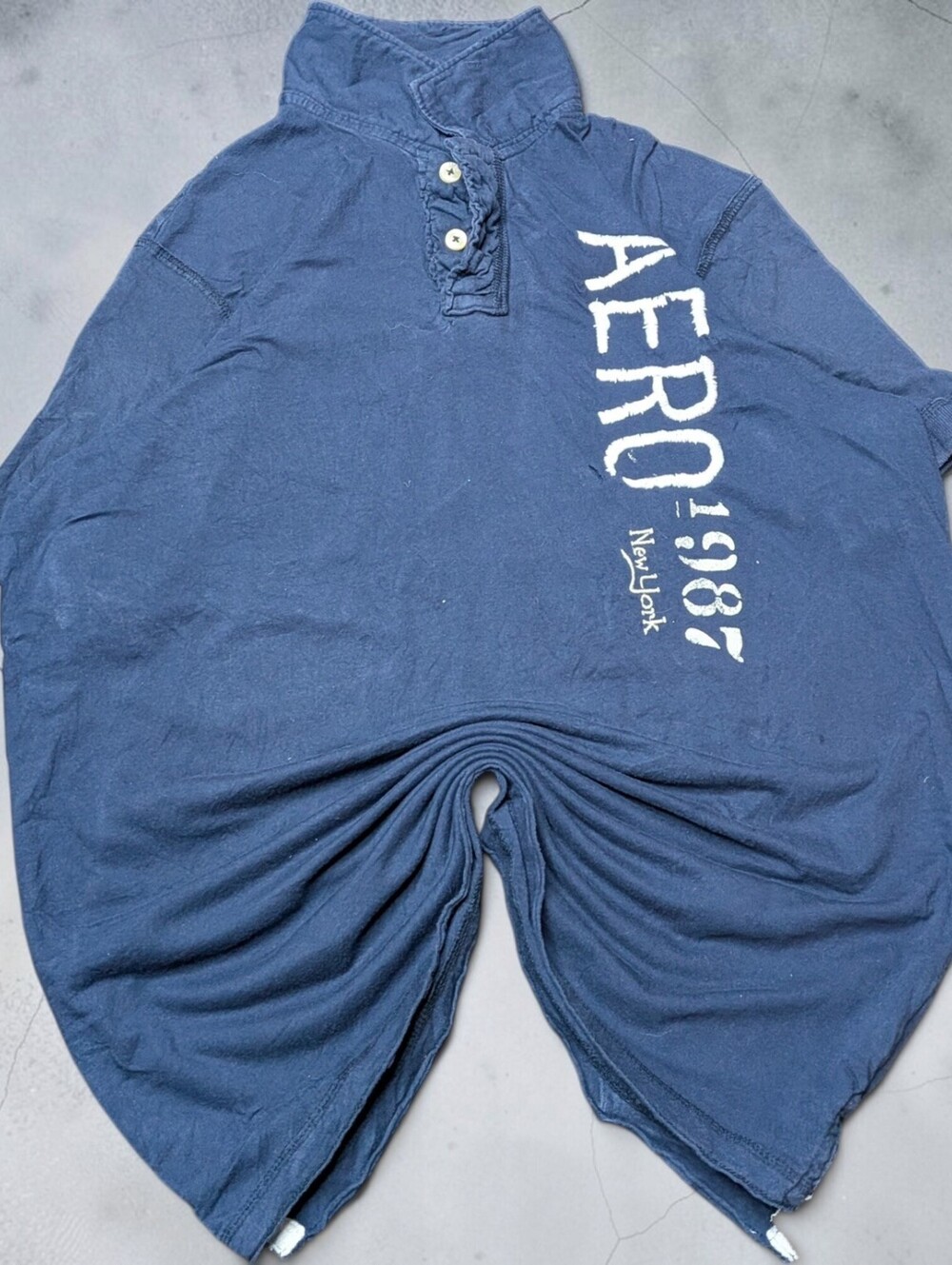 Y2K Aeropostale Shorts Sleeve Polo Shirt Navy Blue Womens XL 2000s Core Preppy